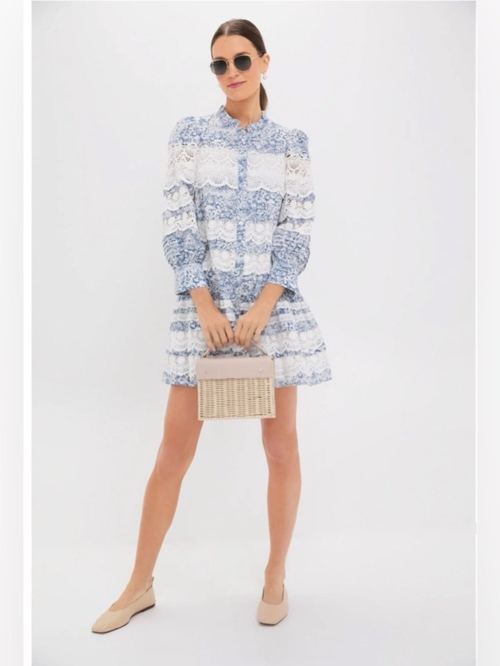 ๐ Hyacinth House for Tuckernuck Lace Trimmed Emmie Mini Dress Blue White XXL - Picture 15 of 15